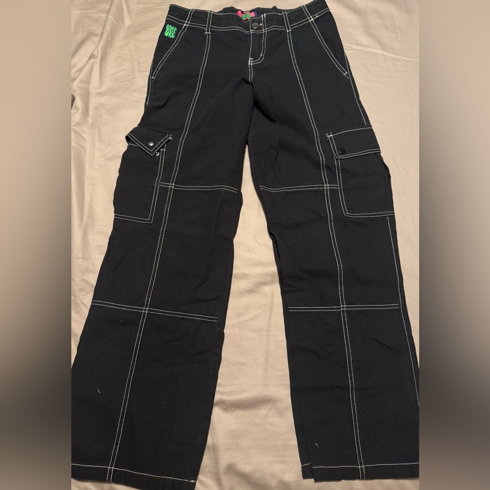 Empyre Black Cargo Pants with White Stitching